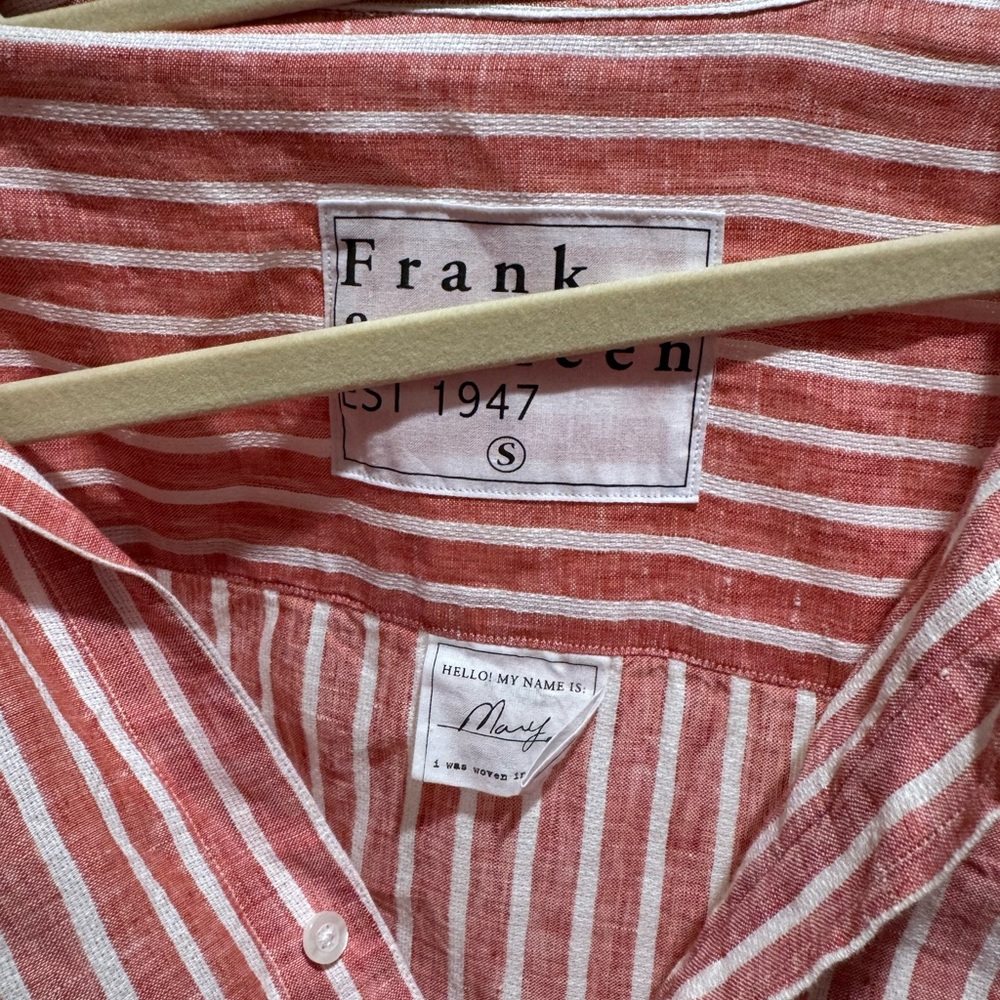 Frank & Eileen Red Striped women’s Shirt dress linen size S